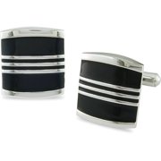 Stainless Steel Cufflinks with Black Enamel