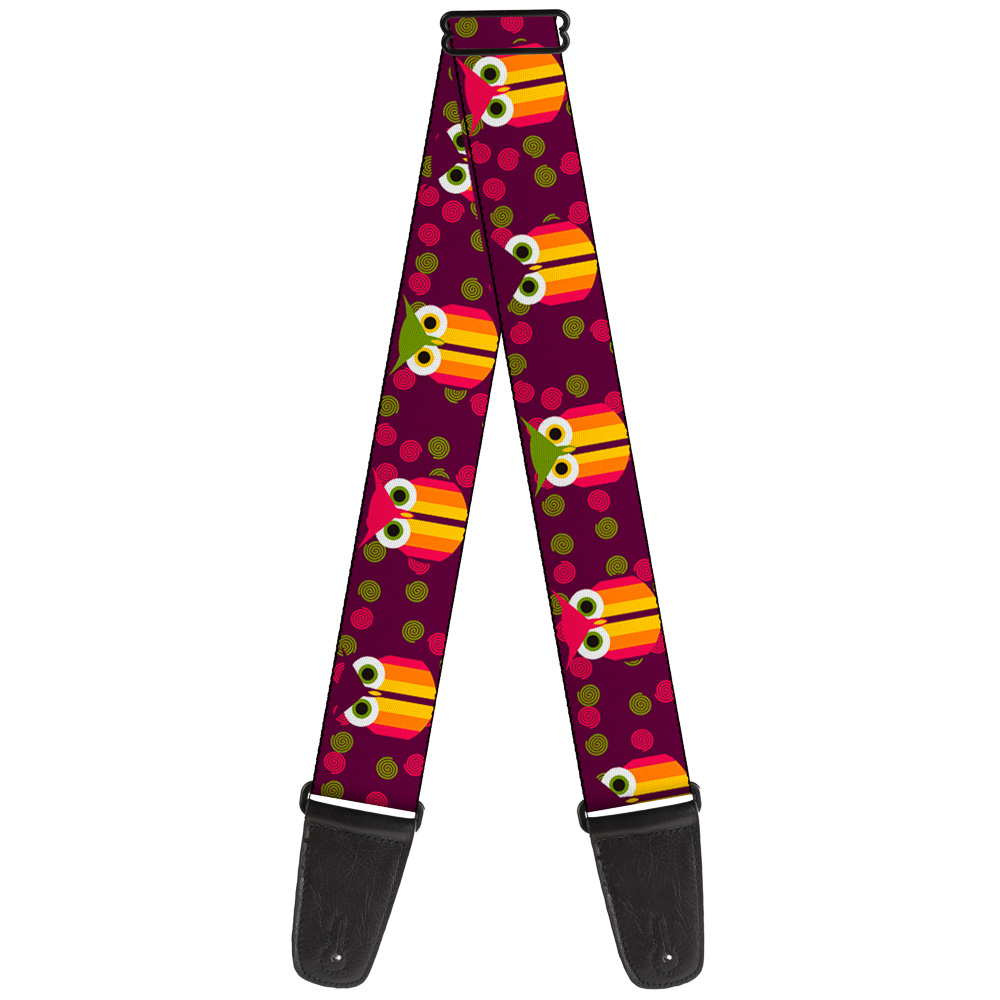 Buckle-Down Guitar Strap, Owls Striped Swirls Purple, 2 Inches Wide