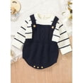 thumbnail image 3 of Toddler Baby Knit Sweater Rompers Striped Casual Fake Two Piece Warm Long Sleeve Jumpsuit, 3 of 9