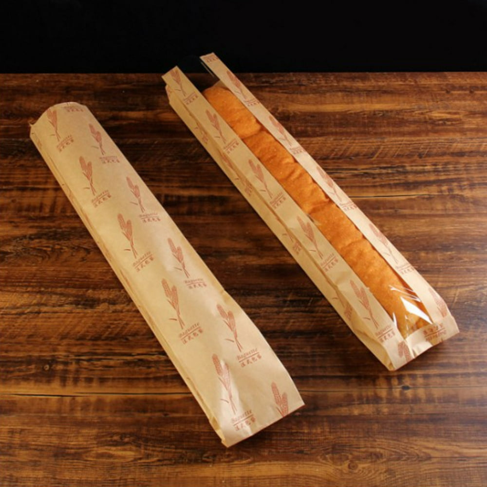 Long Baguette Bag 10*4*59CM Window Wheat Healthy Tree Design Kraft