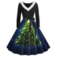 thumbnail image 1 of RKSTN Robes pour Femmes Robe Manches Longues Imprimé de Noël Patchwork en Fourrure Col en V Robe Rétro Ample, 1 of 4