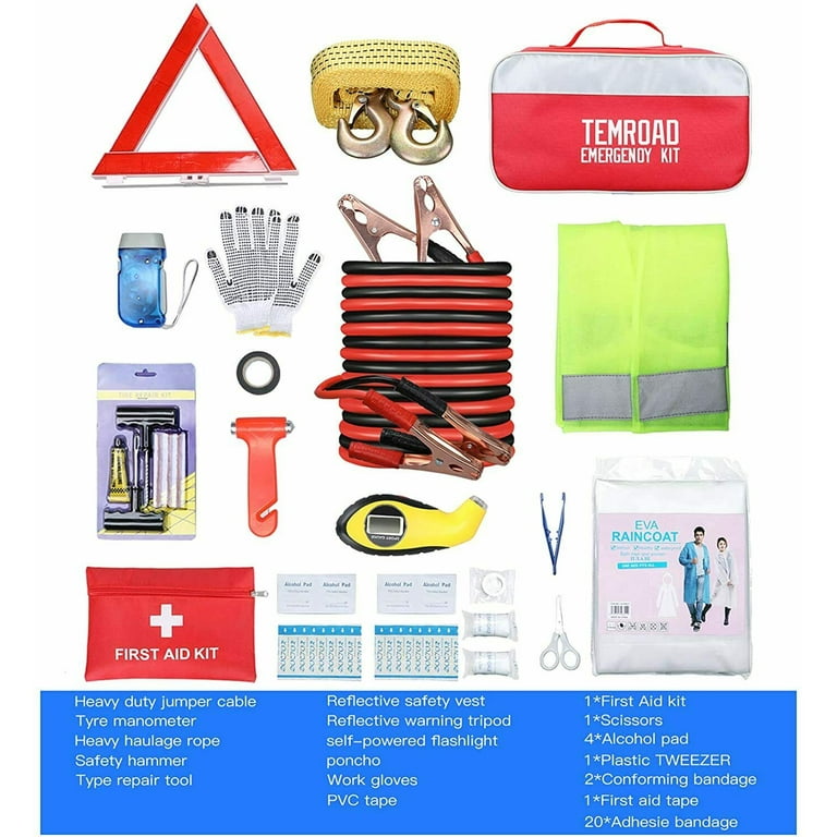 Vetoos Roadside Emergency Car Kit with Jumper Cables, Auto Vehicle Safety  Road Side Assistance Kits, Winter Car Kit for Women and Men