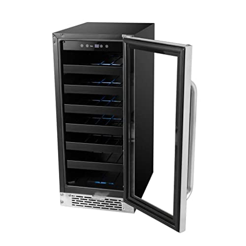 Whynter BWR-308SB Stainless Steel 15 inch Built-in 33 Bottle Undercounter Wine Refrigerator with Reversible Door, Digital Control, Lock and Carbon Filter