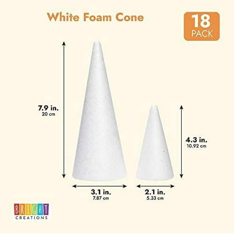White Foam Cones for Crafts, 4 Assorted Sizes (2.2-6 In, 16 Pack)