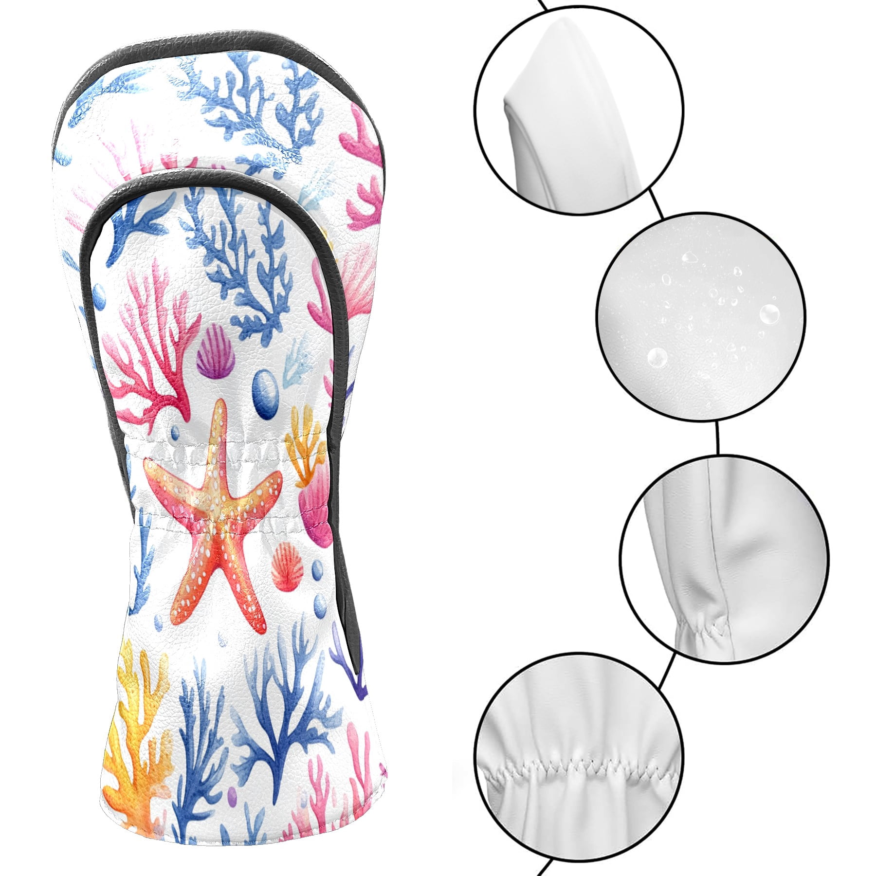 Golf Club Covers PU Leather Waterproof Head Covers for Fairway Woods Hybrids Coral Starfish