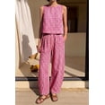thumbnail image 4 of Wrongduck Womens Cotton 2 Piece Set Plaid Sleeveless Top Wide Leg Pants Summer Lounge Outfit Matching Vacation Travel Casual Outfit 2026, 4 of 15