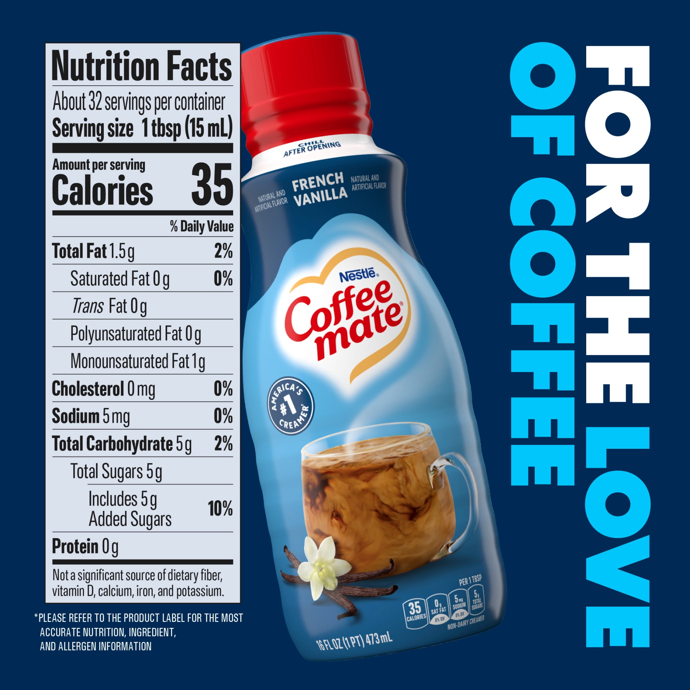 Coffee mate French Vanilla Liquid Coffee Creamer,  16 fl oz Bottle