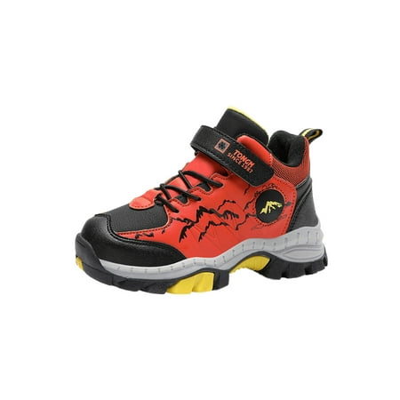 

Ymiytan Kids Comfort Ankle Boots School Mid Top Winter Shoe Outdoor Casual Trekking Sneaker Black Orange Style A 13c