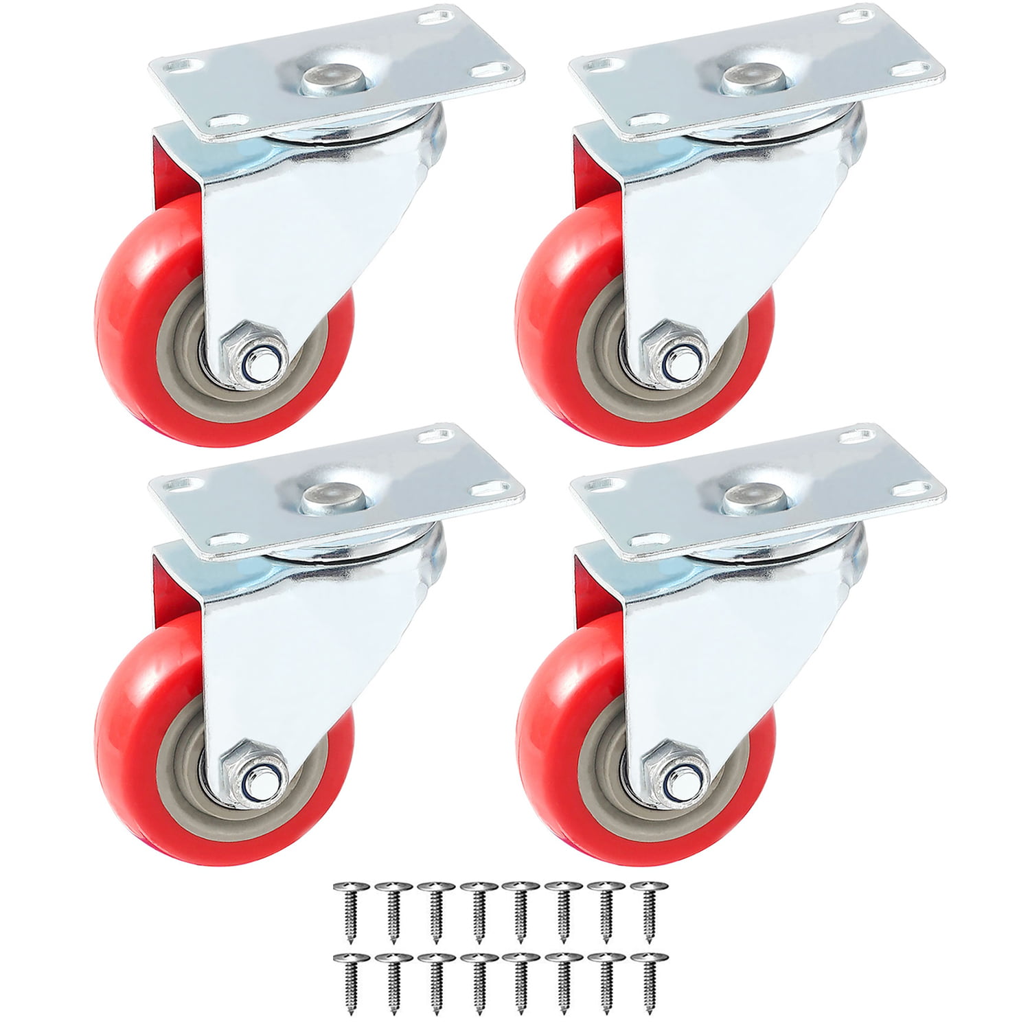 4 Pack 4 Inch Caster Wheels Swivel Plate on Red Polyurethane Wheels 