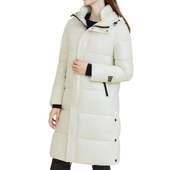 Women's Fashionable Long Sleeve Solid Color Hooded Down Jacket Winter Warm Insulated Outerwear Coat for Cold Weather