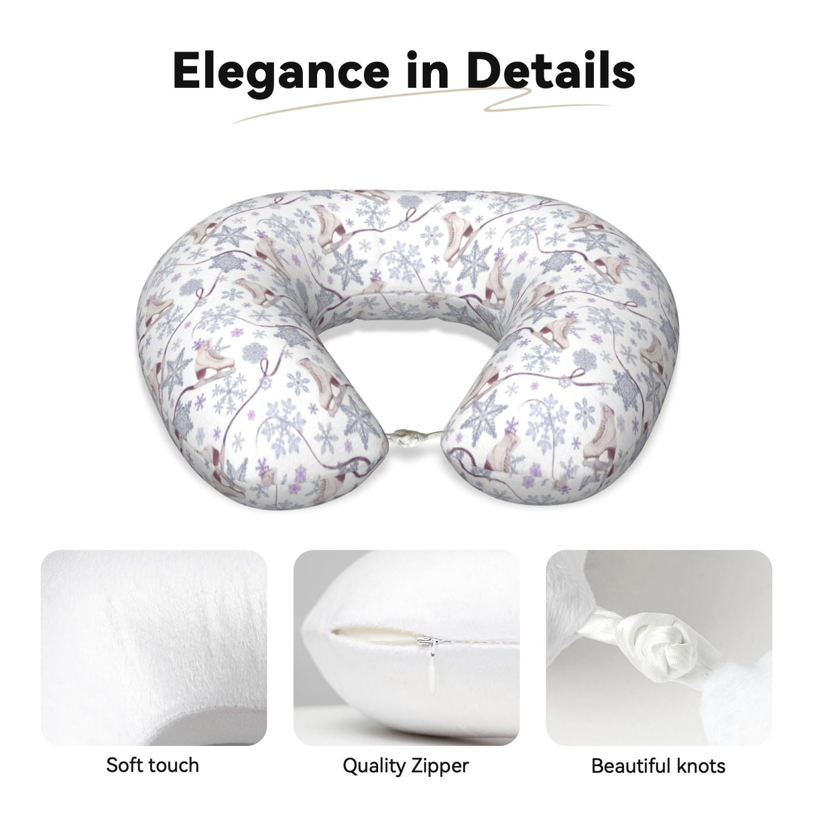Xecao Elegant ice skates snowflakes Print Memory Foam Cervical Neck Pillow Versatile U-Shaped Pillows for Home,Office,Camping,Travelling,Soft Washable Cover