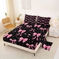 thumbnail image 2 of Erosebridal Pink Ribbon Bow Bed Sheets For Girls,Cute Stars Print Kids King Sheets 4-Piece, 2 of 6