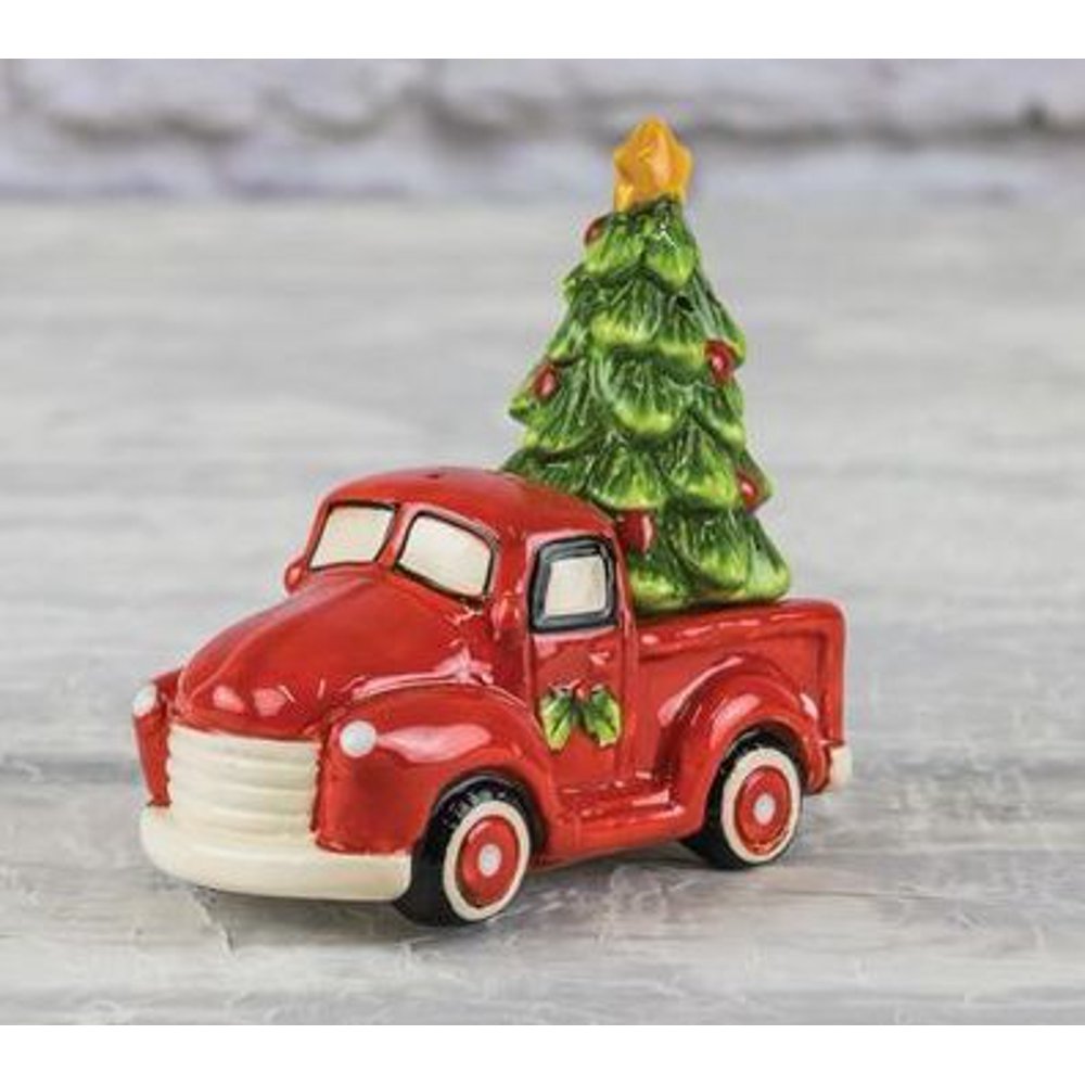 Holly Red Truck Tree Salt and Pepper Shakers Set