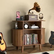 Fiogmub Record Player Stand with Sliding Door, Vinyl Record Storage Cabinet, Record Player Table