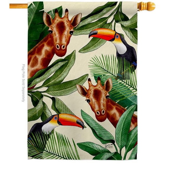 Angeleno Heritage H137579-BO Giraffe Toucan Animals Wildlife 28 x 40 in. Double-Sided Decorative Vertical House Flags for Decoration Banner Garden Yard Gift
