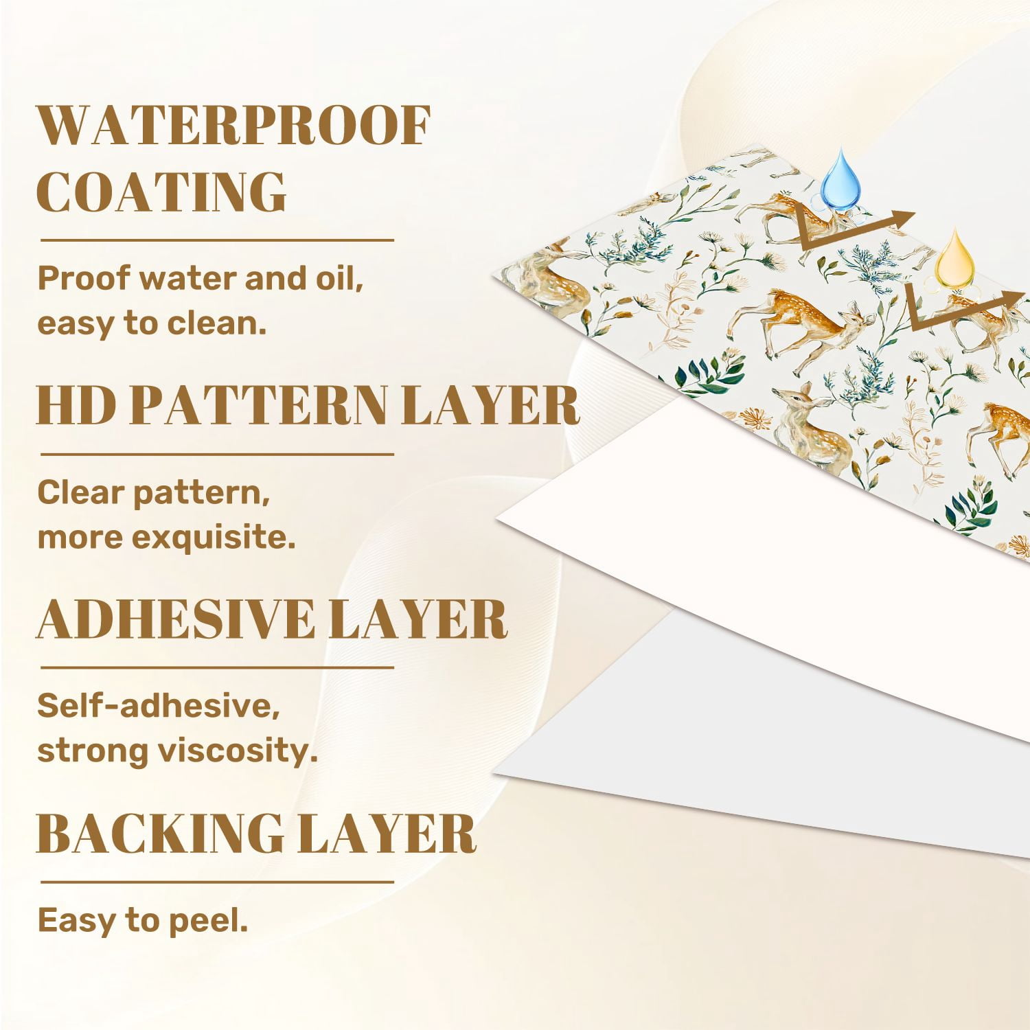 Peel and Stick Wallpaper Cute Baby Deer Wildflowers Watercolor Hunting Wildlife Wall Mural 17.7in x 9.8ft Self Adhesive Removable Wall Paper Renter Friendly Wallpaper for Nursery Bedroom Cabinets