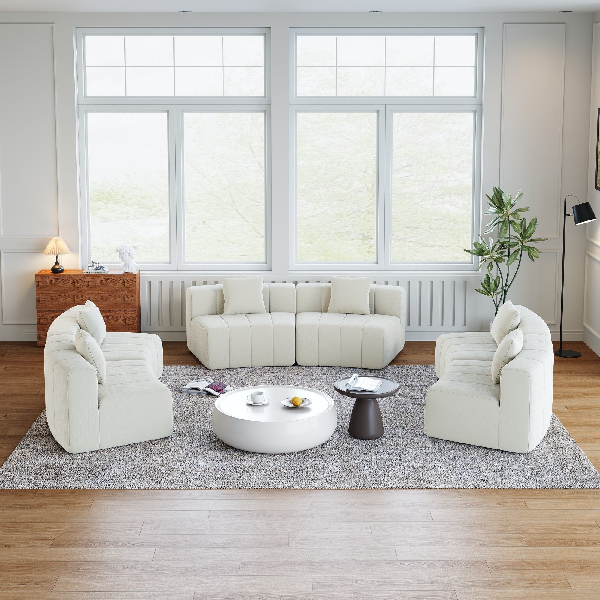 Sailvan Curved Sectional Sofa, Modular Chenille Semi Circular Sofa with 6 Pillows, No Assembly Modern Cloud Couch for Living Room & Office Beige