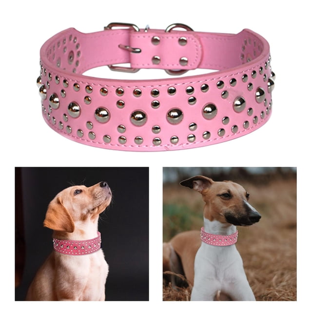 Collar de mascotas brillo de champiñones brigas fuertes de las razas de de material cuero de 5 cm de espesor tachonado de grosor Rosa Colco Collar de cachorros
