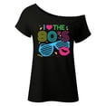 thumbnail image 4 of WEIWEN 80s Outfit for Women Retro Off The Shoulder Tops Summer Short Sleeve Disco 80s 90s Theme Party T Shirts Black Size S, 4 of 5