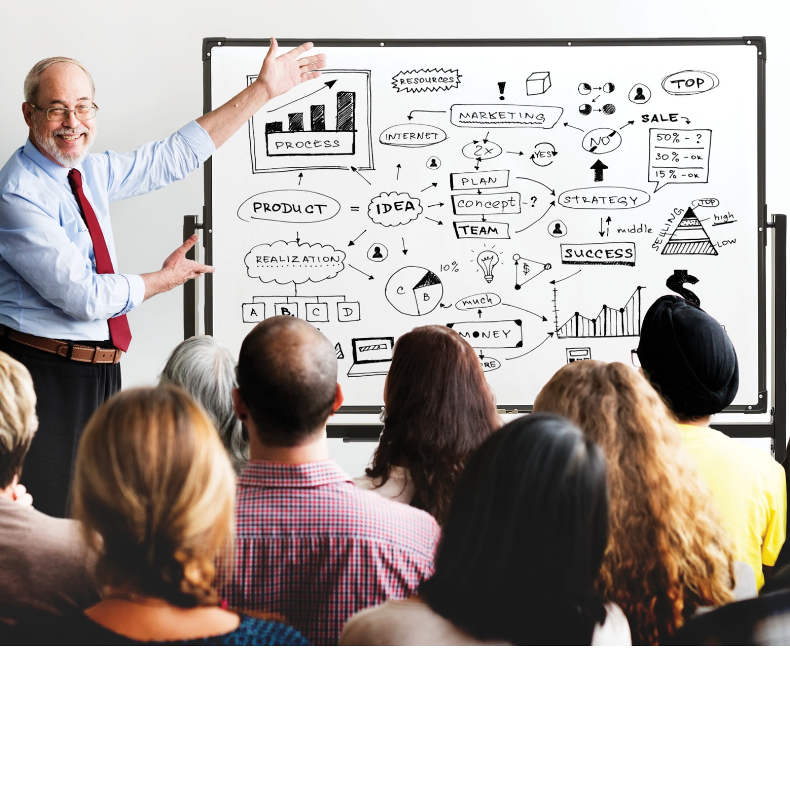 Excello Global Products Reversible Whiteboard on Wheels - 48"x32" (Black Frame)