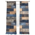 thumbnail image 2 of Navy Blue Brown Wood Semi Sheer Curtains 84 Inch Length 2 Panels Set, Farmhouse Vintage Wooden Sheer Kitchen Curtain Privacy Voile Window Curtain for Living Room Bedroom Rod Pocket Drapes, 2 of 7