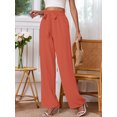 thumbnail image 3 of Chiclily Women's Wide Leg Pants with Pockets Coral Large Casual Work Trousers with Removable Belt, 3 of 8