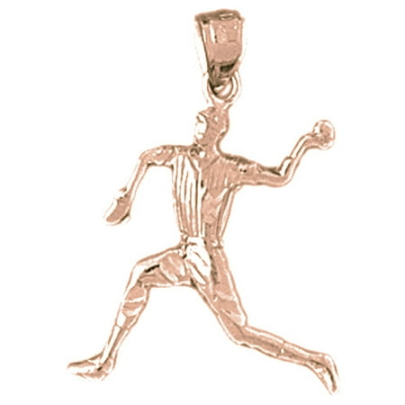 14K Rose Gold Baseball Player Pendant - 26 mm