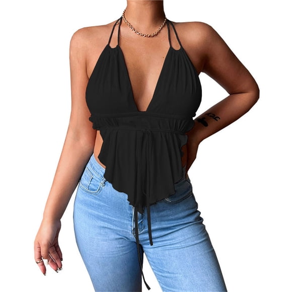 Minnieouse Sexy chaleco Color sólido camisola niñas Crop Top camisa verano playa vacaciones fiesta mujer ropa accesorios negro XL Type2 NO2