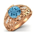 thumbnail image 2 of 1.45 Ctw Round Swiss Blue Topaz Antique Filigree Design 925 Sterling Silver Rose Vermeil Women Valentines Day Gifts Ring, 2 of 3