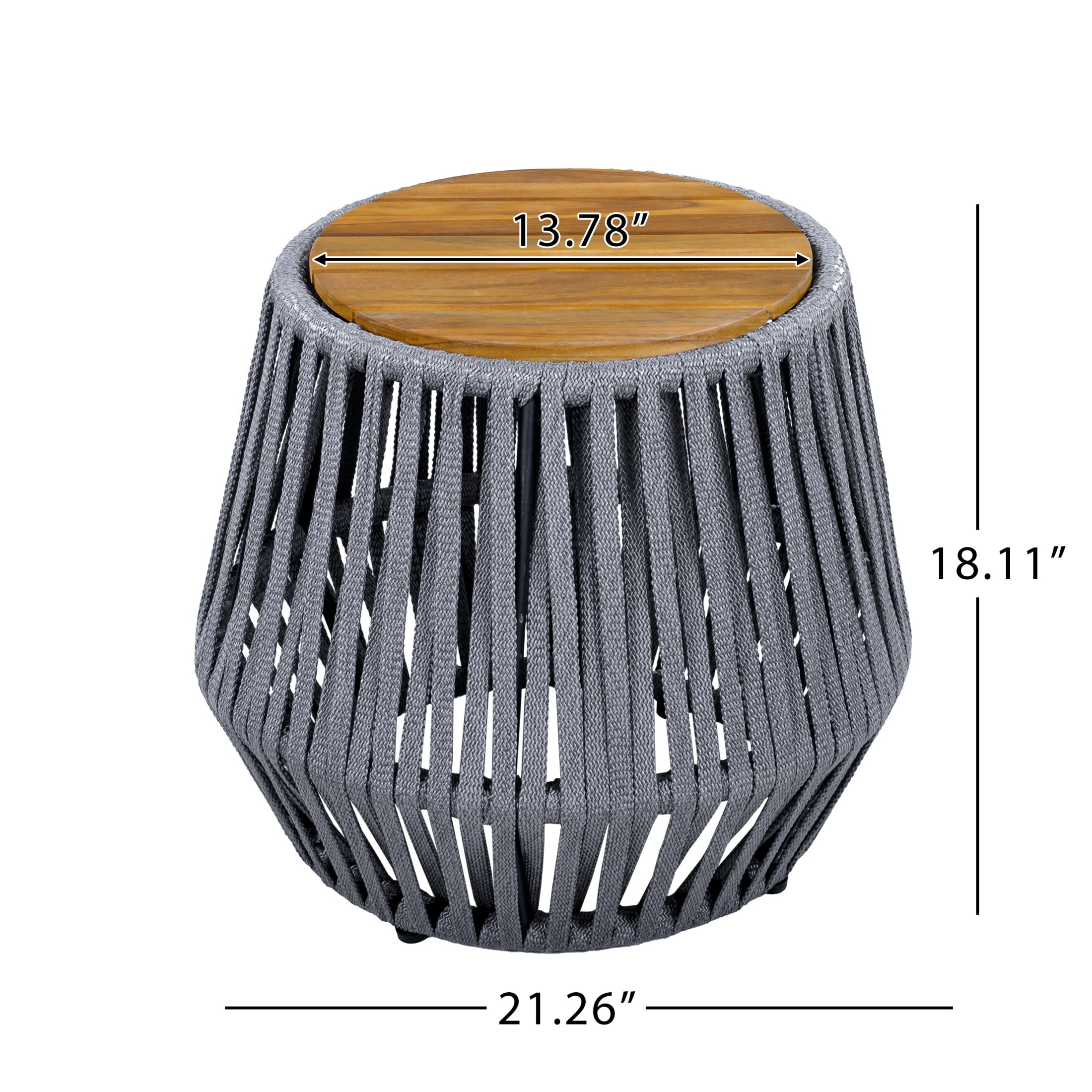 Christopher Knight Home Round Outdoor Acacia Wood Accent Side Table with Gray Rope, Teak Finish