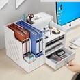 thumbnail image 4 of Organisateur de Bureau en Bois Multifonctionnel : Porte-Dossiers A4 avec Tiroir, Étagère de Rangement Multi-Couches pour Fournitures de Bureau, Étagère de Rangement Gain de Place, Assemblage Facile et Robuste, Cadeau Idéal pour, 4 of 6