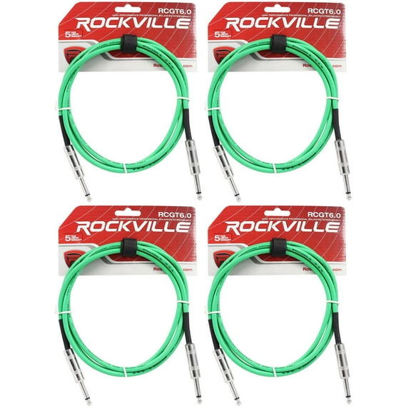 4 Rockville RCGT6.0G 6'  1/4" TS to 1/4'' TS Guitar/Instrument Cable