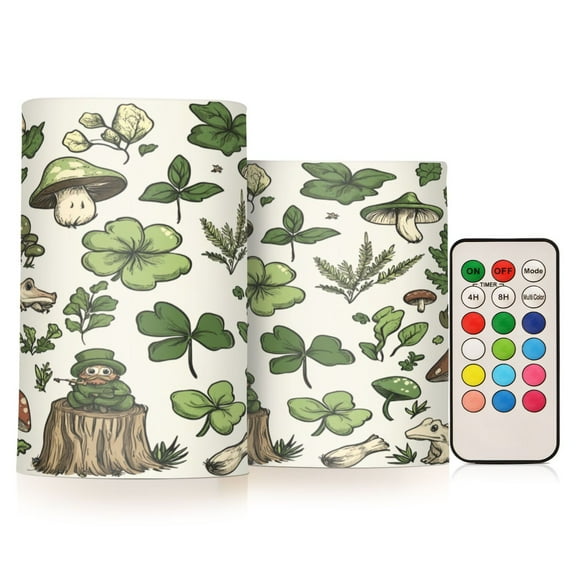 ALAZA Green Cute Mushrooms 2 PCs LED Flickering Flameless Candles with Remote Timer Battery Operated Candle