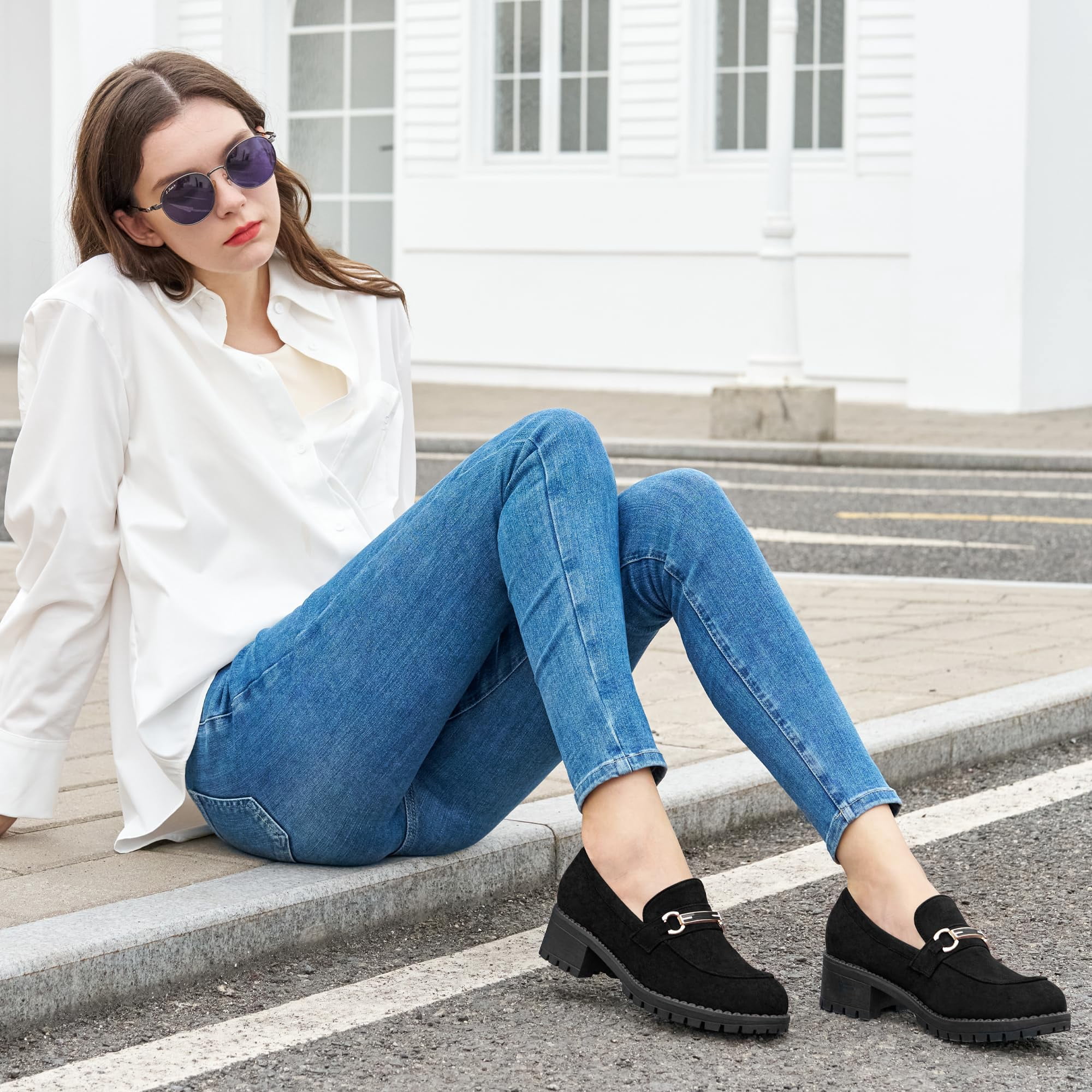 Ecetana Womens Loafers Shoes Platform Chunky Penny Loafer Lug Sole Comfortable Slip On Work Office Business Casual Dress Shoes