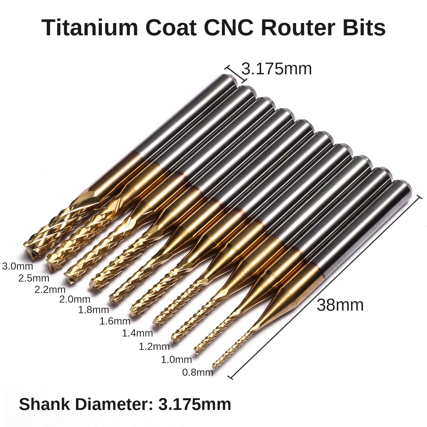 SainSmart Genmitsu 40pcs End Mills CNC Router Bits, 1/8" Shank CNC Cutter Milling Carving Bit Set Including 2-Flute Flat Nose & Ball Nose End Mill, Nano Blue Coat & Titanium Coat CNC Bits, MC40A