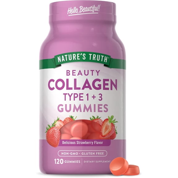 Collagen Peptide for Women | 120 Gummies | Type 1 and 3 | Strawberry Flavor | by Nature's Truth