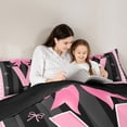 thumbnail image 4 of Manfei Monogrammed V Bedding Twin Size,Ribbon Bowknot Comforter Sets with Sheets,Pink Black Bedding Sets Twin Size,Microfiber Room Decorative Reversible,7pcs, 4 of 7
