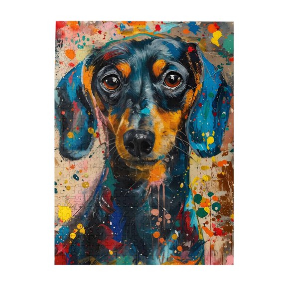 Colorful Dachshund Abstract Art 500-Piece Wooden Jigsaw Puzzle for Adults, Fun & Challenging Family Game, Stylish Wall Decor & Holiday Gift