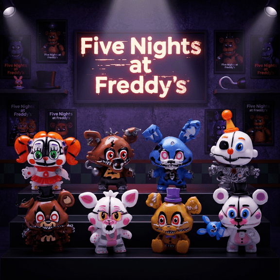Horror FNAF Action Figures 8-Pack - 5cm Fazbear Entertainment Mini Collectible Set with Display Base​​
