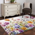 thumbnail image 3 of Pink Spring Floral Area Rug 4x6 FT, Non Slip Kids Room Carpet, Pastoral Botanical Watercolor Flowers Washable Soft Floor Carpet Non-Shedding Throw Rug for Dorm Kitchen Study Room Home Office Bedside, 3 of 9