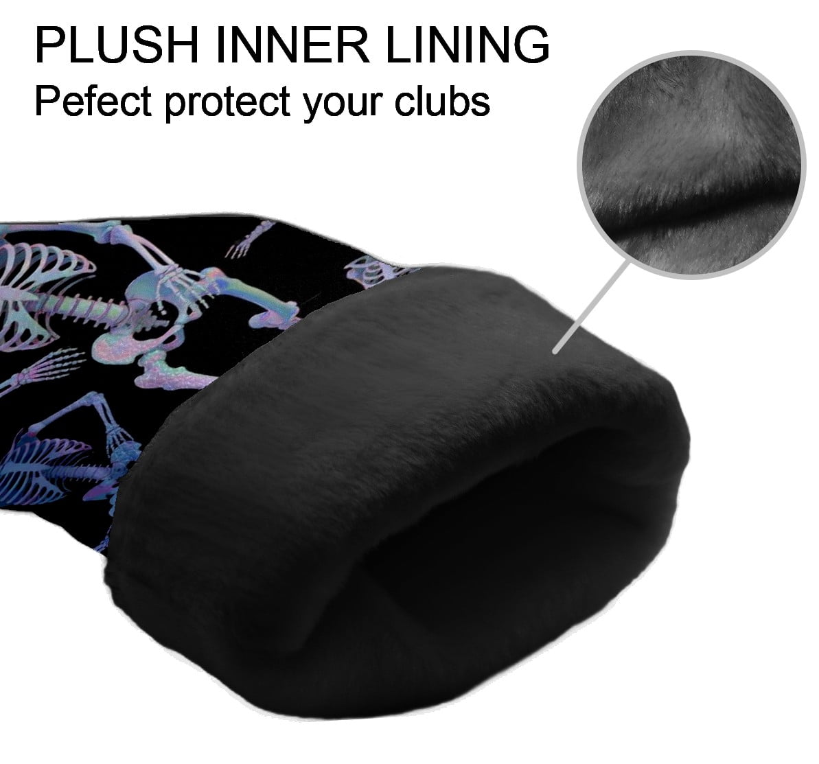 Golf Club Covers, Black Skeleton Premium PU Leather Driver Hybrid Putter Head Covers with Velvet Lining, Waterproof Golf Gifts for Men Women