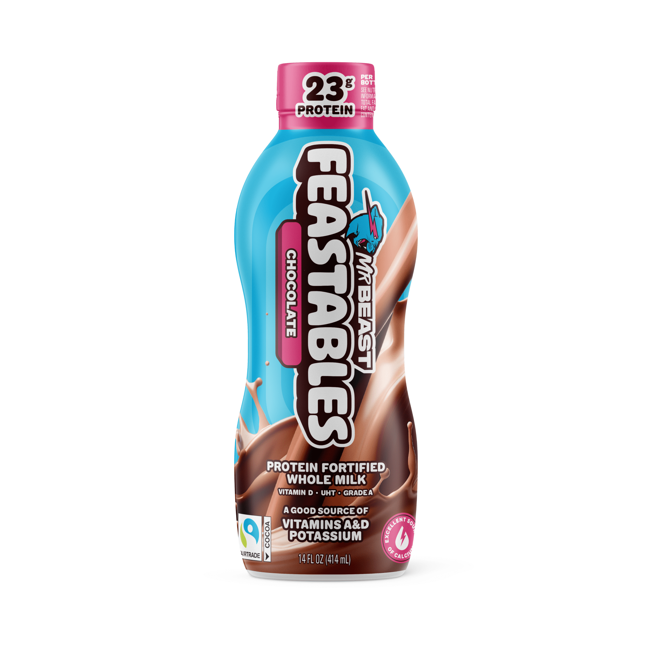 (12 pack) Feastables Protein Fortified Chocolate Milk, Shelf-Stable, 14 fl oz, Single Bottle