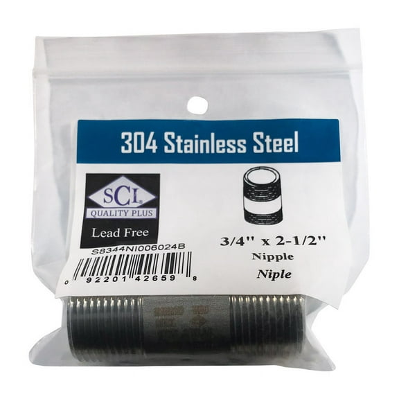 Smith-Cooper S8344NI006024B 0.75 x 2.5 in. Pipe Nipple Stainless Steel