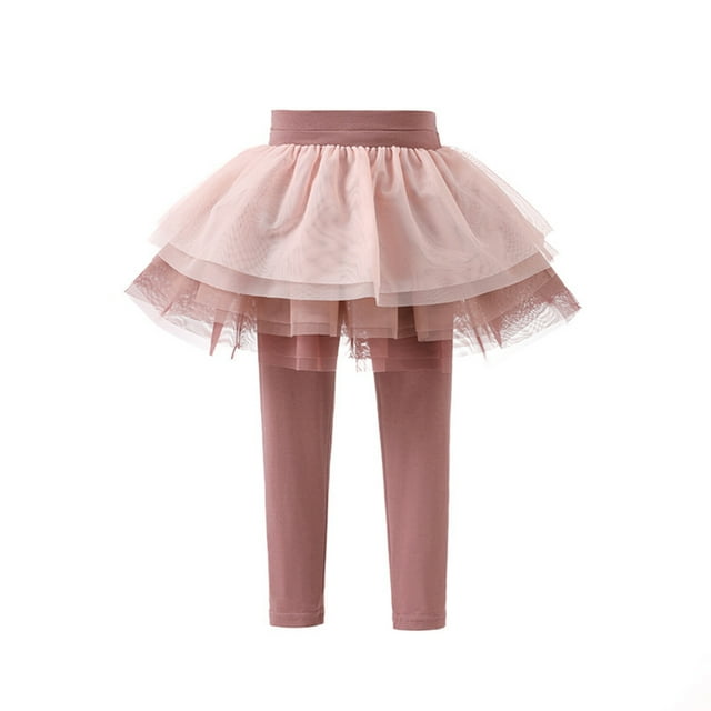 KAWELL Pantalon Legging pour Petites Filles avec Jupe Tutu à Volants Jupe-Pantalon en Coton Extensible