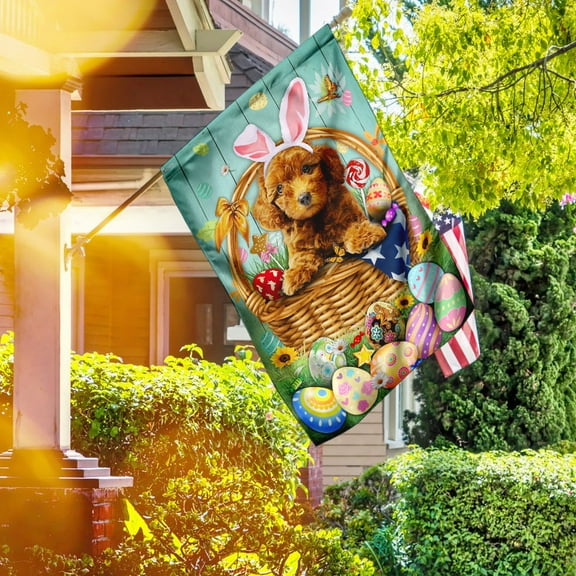 FLAGWIX Easter Bunny Eggs Poodle Flag, Outdoor Easter Decoration - House Flag (29.5" x 39.5")