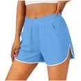thumbnail image 2 of Kinrui Running Shorts Women 3" Elastic Waist Split Hem Lightweight Workout Gym Shorts with Pockets Light Blue M, 2 of 6