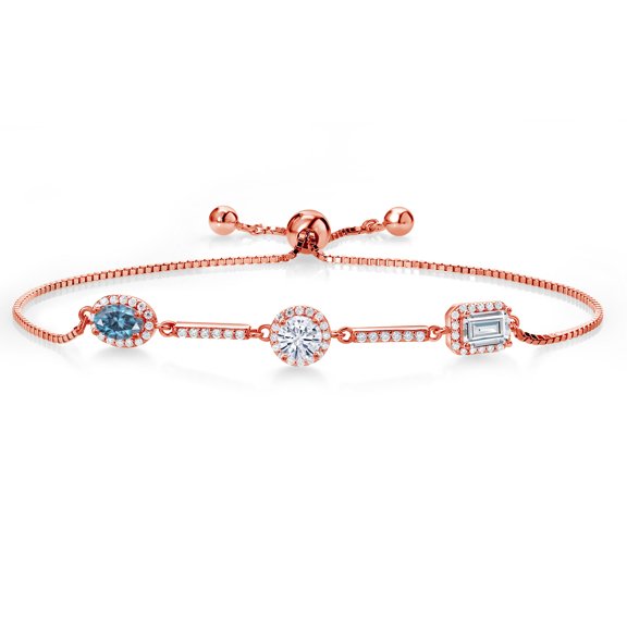 Gem Stone King 18K Rose Gold Plated Silver Bracelet Persian Blue and White Moissanite (1.52 Cttw)