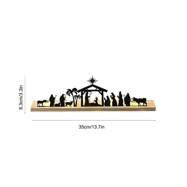 Pisexur Christmas Decorations Nativity Scene Nativity Sets For Christmas Indoor Black Metal Nativity Set With Wood Base People Nativity Set Tree Nativity For Christmas Table Decoration