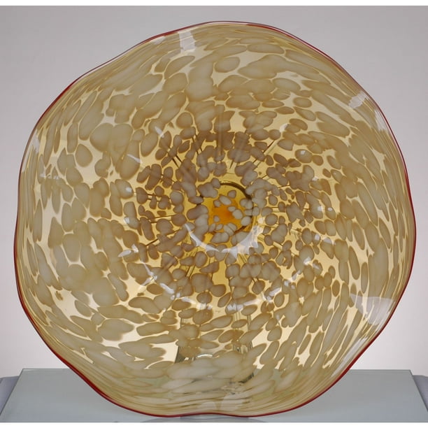 26.5" Amber and White Hand Blown Glass Plate with Circle Accent