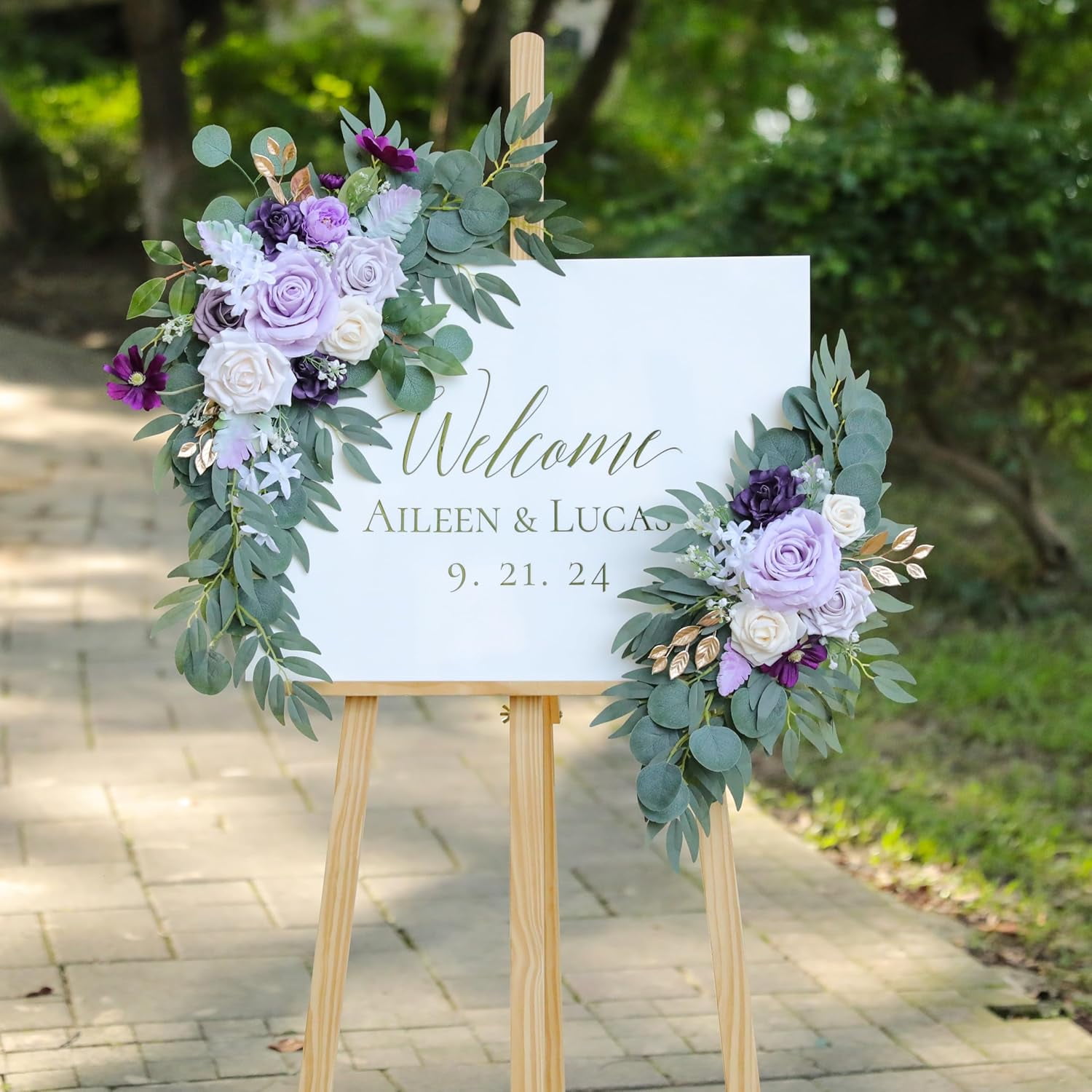 NOGIS 2Pcs Wedding Arch Flowers, Artificial Purple Wedding Flowers for Wedding Welcome Signs Decorations and Arch Flowers for Wedding Ceremony Reception (Purple)